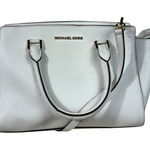 Michael Kors White Saffiano Leather Gold Logo Crossbody Tote Bag Convertible Photo 0