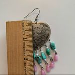 Vintage large silvertone hearts with birds boho statement beaded earrings Pink Photo 6