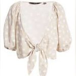 VERO MODA NWOT Tie Front Puff Sleeve Crop Top Silver Lining W/ White Dot Large Photo 1