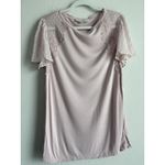 Ann Taylor LOFT Women's Large Maeve Mixed Media Blouse Crochet Lace Sleeved Shirt Top Photo 2