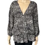 Joie  Womens Silk Surplice Faux Wrap Peplum Blouse Top Shirt Black Gray Small Photo 0