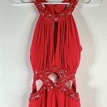 Morgan & co Prom Dress Maxi Gown Y2K Beaded Halter Cut Out Mermaid Coral S Sexy Red Photo 0