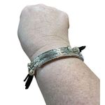 Silver Tone Stretch Bracelet Fruits of the Spirit Black Tassels Crosses NWOT Photo 3