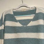 Wild Fable Uncharted Threads Sz: M Cropped Dusty Blue White Striped Vneck Pullover Sweater. Photo 8
