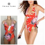 Trina Turk  red floral V-neck swimsuit. Size 2. Retails $169 Photo 1