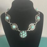 Vintage Faux Turquoise Cabochon Silver Tone Link Southwestern Choker Necklace Blue Photo 0