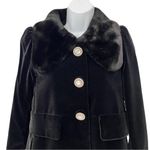 Marc Jacobs Black Velvet Faux Fur Collar Crystal Button Satin Lined Coat, Size 4 Photo 1