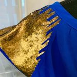 Fun & Flirt 3/20🦋 Royal Blue High Low Top with Sequin Shoulders Size Large Photo 1