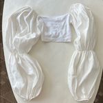 ZARA  White Sweetheart Neck Ruched Puff Long Sleeve Crop Top Size S Photo 5