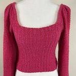 Free People Free‎ People Katie Pullover Textured Cotton Cropped Sweater in Magenta Size XS Photo 4