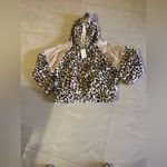 Leopard print faux fur Jacket Ham & Threads hoodie pull on size L Brown Size L Photo 3