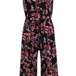 Cynthia Rowley Jumpsuit Womens Large Black Floral Wide Leg Cropped Stretchy Photo 0