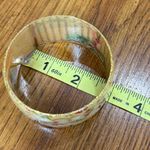 Iris Design Wide Resin Bangle Bracelet Hand Painted Floral Glitter Accents Green Photo 5