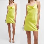 Alice + Olivia  Neon Yellow Satin Cowl Neck Slip Mini Dress Size 6 Photo 1