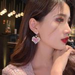 Pink Love Heart Dangle Drop Earrings for Women Gold Photo 2