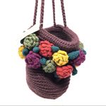 Anthropologie brown crochet wool bag with crochet flowers, NWT Photo 1