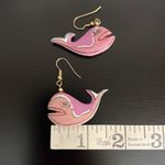 Handmade handpainted wood Whales dangly earrings, lightweight, pink Photo 1