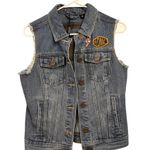 Harley Davidson Women SKULL LIGHTENING Denim Vest Blue Button XS Vintage Biker Photo 0