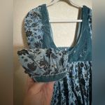 Free People  Marsha Mini Dress Sz L Lake Combo Blue Floral Boho Velvet‎ NEW Photo 2