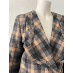 Vintage 80s beige green ruffled wool rustic plaid checkered skirt suit w/scarf S Tan Size M Photo 2