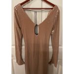 NWOT Meilun Deep V Dress Drawstring Long Sleeve Sequin Dress Long Gown, sz M Gold Size M Photo 8