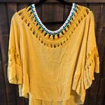 Listicle  Gold and Turquoise Gauze Top Sz Lg Photo 0