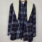 Artisan NY Women's Coat Jacket M Blue Plaid Wool Blend Fleece Collared Buttons Photo 14