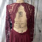 NWT “Awaken My Love” Burgundy Backless Long Sleeve Lace Maxi Dress Women Small Photo 13