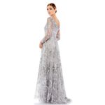 Mac Duggal Floral Embroidered Illusion Long Sleeve Gown Gray Sterling NWT Photo 2