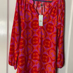 Mud Pie Samantha Sleeve Tunic Azalea Print Red Pink Orange Women's L Photo 0