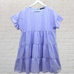 Boohoo  Lilac Embroidered Ruffle Tiered Babydoll Mini Dress Sz 12 Photo 1