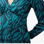 J.Crew  Emerald Green Zebra Satin V Neck Puff Sleeve Blouse Size 6 Animal Print Photo 8