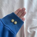 Blue Sweatshirt with Flower Earrings Photo 1