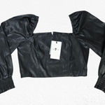 7 For All Mankind  Black Faux Leather Puff Sleeve Smocked Corset Top Size Small Photo 0