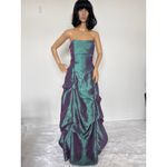 American Vintage Vintage 80's F.I.E.S.T.A. iridescent teal taffeta draping strapless gown Medium Photo 12