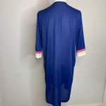 Vintage Button Front Nylon Robe Blue Pink Lime Green White Stripes Sz Small Photo 1