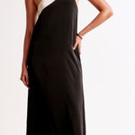 Abercrombie & Fitch New  One-Shoulder Scarf Midi Dress black cream size Pet Small Photo 0