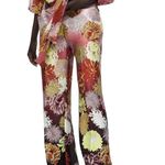 ZARA Satin Floral Wide Leg Brown Pink Pants Sz M Photo 7
