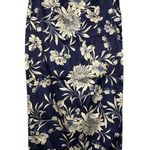 ZARA Navy Blue & White Floral Satin Midi Pencil Skirt XS Photo 1