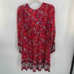 Wrapper W  Country Tunic Dress Womens Large Red Floral Harvest Print Rayon Photo 2