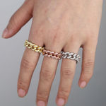 Boutique 8mm Iced White Gold‎ Plated Sterling Cuban Chain Ring, Adjustable Photo 9