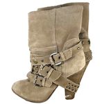 Franco Fortini Cole Tan Suede Buckle Studded Heeled Booties Women's Size 6 Photo 5