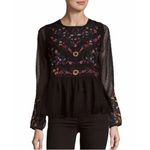 ZARA  Black Floral Embroidered babydoll Blouse top SMALL SWISS DOTS NEW Photo 1