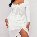 Pretty Little Thing NWT Shape Cream Corset Detail Ruched Midi Dress Photo 0