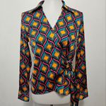 Anthropologie Cupcakes & Cashmere Multicolored Satin Geo Wrap Blouse Size Small Photo 1