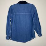Skiing Snowman Holiday Denim Shirt Velvet Collar Sz Small Blue Photo 1