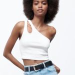 ZARA NWT Cutout Tank Top Womens S White One Shoulder Crop Clean Girl Minimalist Photo 0