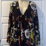 Free People  Black Orange Floral BOHO Flare Sleeve Bella Tunic Top medium Photo 0