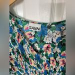 Ganni Floral Pleated Puff Short Sleeves V Neck A- Line Georgette Midi Dress M Photo 10