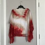 JM Collection New  V neck Nomadic Chic toe dye red/white Poncho size XS Photo 4